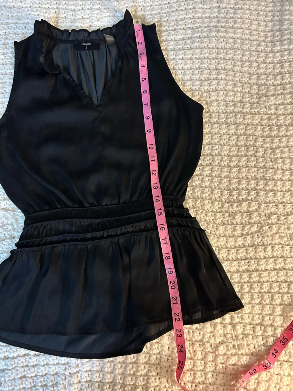 Tahari Black Sleeveless Peplum Ruffle-Trim Camisole